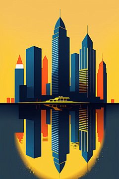 城市扁平风楼房插画