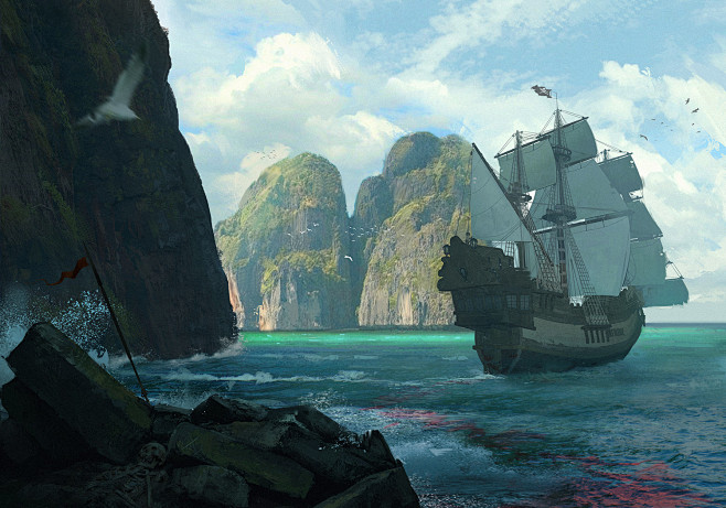 cg人物cg场景插画原画人物设定建筑设定古风海报黑白素描线稿末日海报