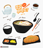 咖啡 米饭 配菜 茶水 鸡蛋牛肉面 手绘食品插图插画设计PSD tid288t000497