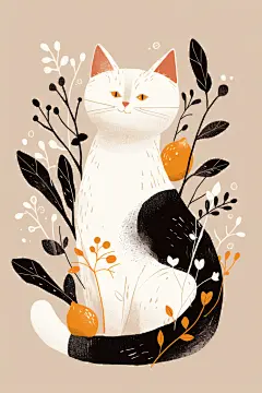 猫咪卡通设计动植物插图插画