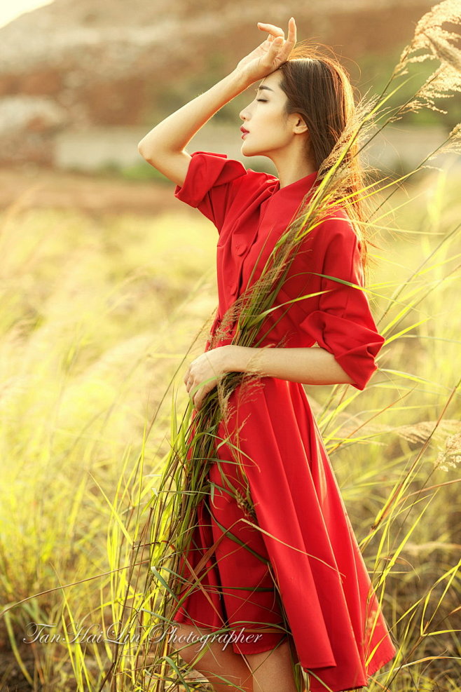 夕阳*芦苇*红裙子