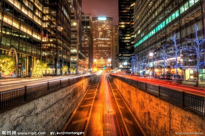 纽约 第五大道 夜景摄影图_美国大地 大...