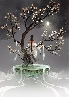 唯美古风《半面妆》插画，有些容颜望一眼就终身思念人物刻画的很精细

她对于眼睛的描画

让人过目难忘