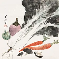 黄君璧蔬果镜片纸本作品欣赏