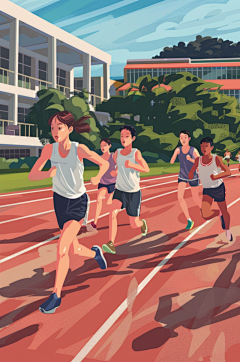 AI数字艺术扁平风校园运动会人物插画-众图网