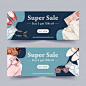 Fashion banner design with shoes, jeans, shirt, cosmetics Vector | Free Download