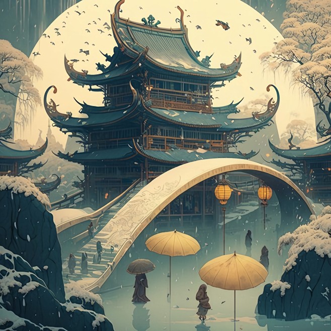 古街2拥挤古风做旧下雪寺庙宅子