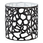 Arteriors - Ennis Side Table - With free-form cutouts, this glass-topped, drum-shaped iron side table has a bit of an industrial edge. And since black goes with everything, it’s ready to add some pizzazz poolside, bedside or your favorite cozy chair-side.