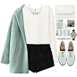 A fashion look from February 2015 featuring white tops, green coat and short shorts. Browse and shop related looks.