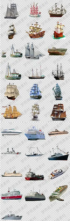 各种手绘古帆船古战船png格式透明底免抠元素图片设计素材-淘宝网