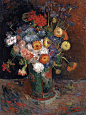 静物花卉油画欣赏：后印象派画家梵高作品《花瓶里的百日草和天竺葵》