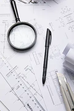 工程图放大镜文明施工安全生产工具摄影图