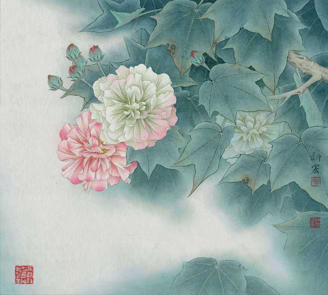 李科宏工笔芙蓉画