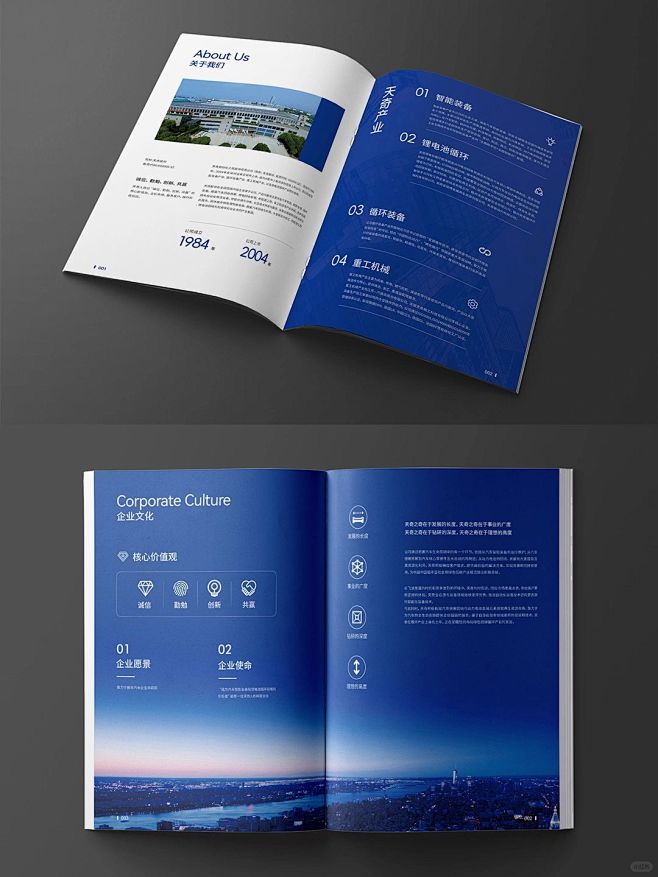 公司企业画册，简约高级感蓝色画册分享