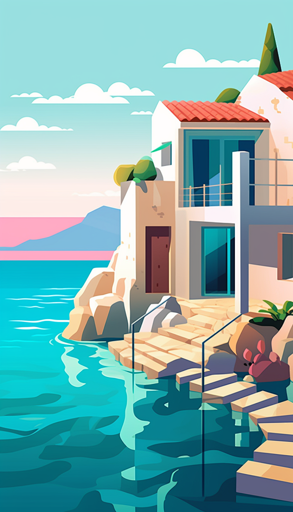 扁平风地中海爱琴海地标旅游景点插画