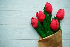 郁金香,木制,纸,红色,花束,文字,留白,背景,手艺,上装