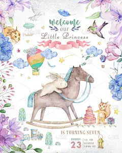 水彩隔离可爱的水彩兔子小鼠小角。苗圃兔例证。婴儿海报。时尚的粉红色卡通动物。生日请柬, 贺卡和庆祝明