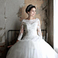 奢华法国蕾丝长袖公主新娘一字肩齐地婚纱礼服2014冬季新款 7711-淘宝网