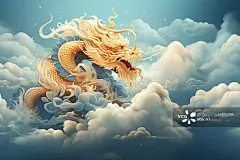 【AI数字艺术】云雾中的神龙插画图片素材