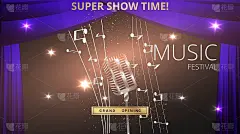音乐节夜场演出海报，电影院和剧院大厅配有天鹅绒窗帘的座位。闪亮的灯泡和豪华的传单，发光的聚光灯