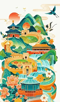 古建筑插画古代建筑建筑风光元素