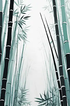 竹影清风中国风竹子竹林自然风景插画