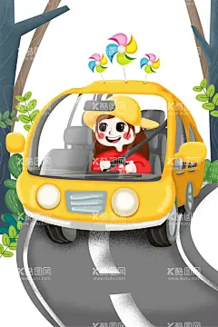 春游自驾插画  - 源文件下载【酷图网】春游,春游插画,春游手绘素材,春游卡通插画,郊游,踏青,野餐,春天,春季,女孩,立春,春分,风景,绿色,旅游,自然,