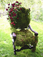 moss covered chairs for the garden - have the perfect place for this - will be checking our yard sales for appropriate chairs.