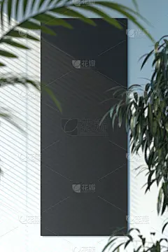 绿色的热带花朵和空白的黑色海报与空白的白色背景。3 d渲染。
