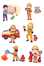 卡通消防人员元素