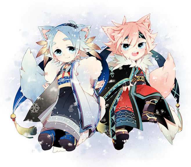 双子兽耳正太王族之饰尾巴狐狸少年容华二次元温润蓝为水烈红如火