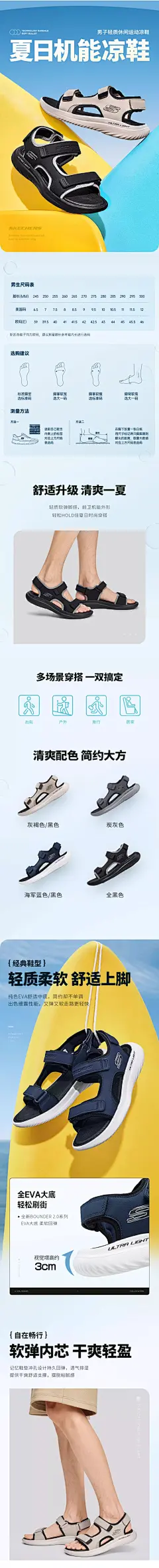 Skechers斯凯奇男鞋2024年新款凉鞋沙滩鞋户外休闲运动外穿软底鞋-tmall