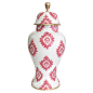 15" Block-Print Ginger Jar, Pink/White