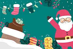 卡通可爱圣诞老人礼物圣诞树节日花环边框插画海报图案ai设计素材-淘宝网