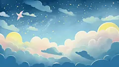 水彩插画治愈唯美月亮插画月亮在云海里梦幻夜空星空唯美桌面壁纸