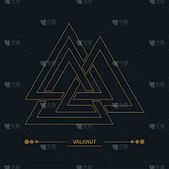 Valknut迹象。斯堪的纳维亚护身符，象征奥丁神。线条艺术，装饰艺术色彩。神秘的，神圣的几何学，巫