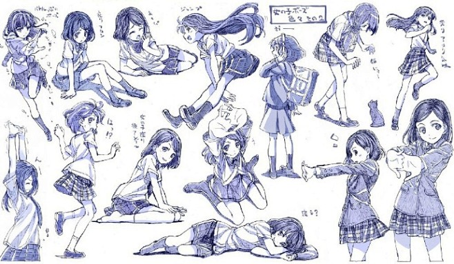 #SAI资源库#动漫女性人物各动作姿势绘...