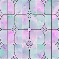 水彩斑斓的玻璃窗抽象的几何无缝图案与黄金和黑线轮廓.水彩画手绘彩色纹理背景.纺织品、墙纸、包装材料印