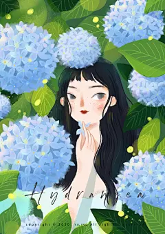 绣球花插画/插画人物 illustration by 壹零