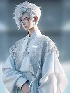 国风赛博-白色系未来感穿搭-眼镜男头像壁纸