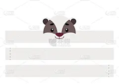 可印刷獾纸皇冠。派对头带模切模板生日，圣诞节，婴儿淋浴。娱乐的乐趣配件。打印，剪切和胶水。矢量插图。