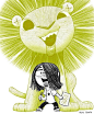 This may contain: a drawing of a woman standing next to a lion