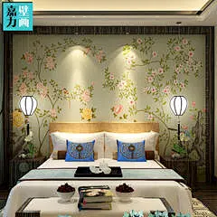 定制大型壁画 墙纸壁纸新中式电视墙沙发背景墙花鸟