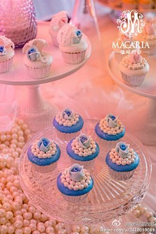 翻糖 婚礼 鲜花 纸杯 蓝色 蛋糕 甜点