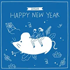 简约时尚线条卡通手绘老鼠鼠年新年海报