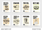 Vector hand drawn snack and junk food cards set. Vintage style sketch background. Template design