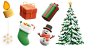 圣诞背景装饰元素-卡通圣诞树-圣诞礼物-圣诞袜-金色雪花-蜡烛素材