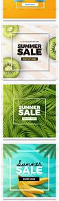方形夏季促销活动海报模板卡片花卉热带植物插画矢量平面设计素材
