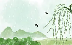 手绘水彩风景节气雨水插画海报背景雨水春天春分春节气
