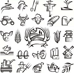 鸡和稻草人等黑色线描矢量图标eps矢量素材|EPS矢量图标|稻草人|风车|蜂蜜|橄榄|黑色|鸡|界面元素|麦穗|面包|牛|牛奶|洒水壶|生活百科|矢量素材|矢量元素|手捧嫩芽|图标|网页素材|线描|羊|玉米|猪